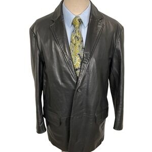 Banana Republic Leather Blazer Mens Large Black 3/2 Roll Button Classic Jacket